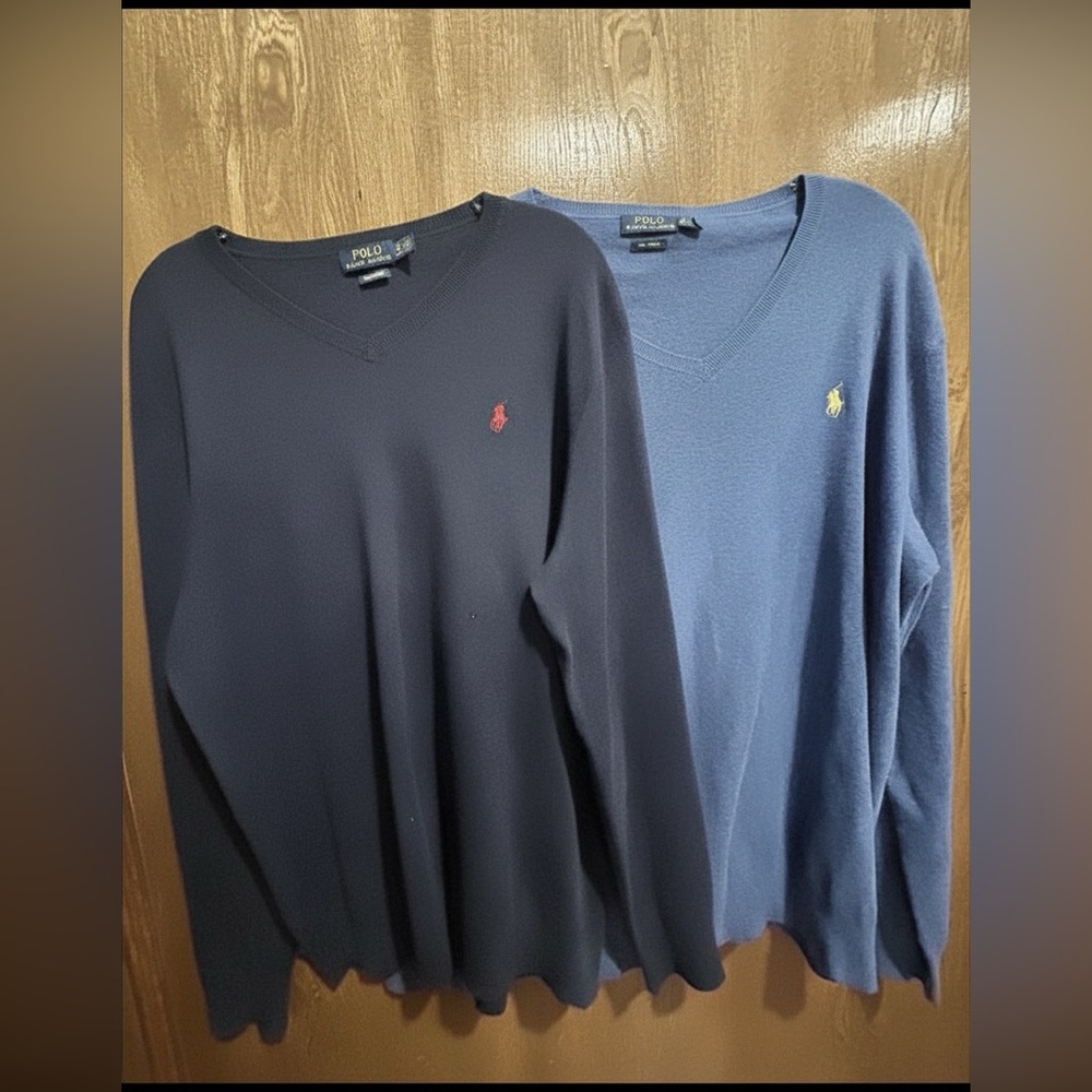 Polo Ralph Lauren Pima V‑Neck Sweaters Men’s Large Tall Lot of 2 – Navy & Slate